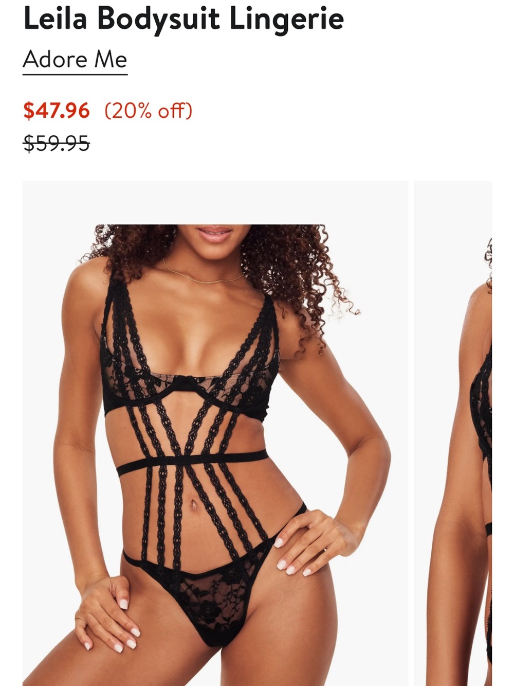 Adore Me Black Lace Strappy Cutout Teddy
